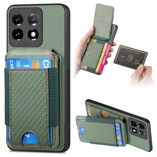 For OnePlus 11 Carbon Fiber Vertical Flip Wallet Stand Phone Case(Green) - OnePlus Cases by buy2fix | Online Shopping UK | buy2fix