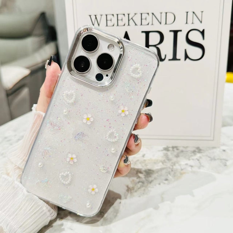 For iPhone 16 3D Bow Pearl Love Flower TPU Phone Case(Butterfly Love Flowers) - iPhone 16 Cases by buy2fix | Online Shopping UK | buy2fix