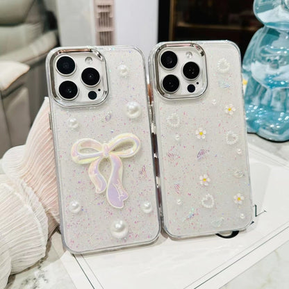 For iPhone 16 Plus 3D Bow Pearl Love Flower TPU Phone Case(Pearl Bow) - iPhone 16 Plus Cases by buy2fix | Online Shopping UK | buy2fix