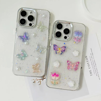 For iPhone 16 3D Colorful Crystal Butterfly TPU Phone Case(Butterfly Pearl) - iPhone 16 Cases by buy2fix | Online Shopping UK | buy2fix