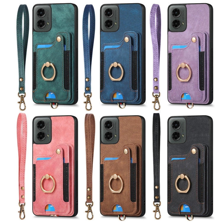 For Motorola Moto G 2024 Retro Skin-feel Ring Multi-card RFID Wallet Phone Case(Blue) - Motorola Cases by buy2fix | Online Shopping UK | buy2fix