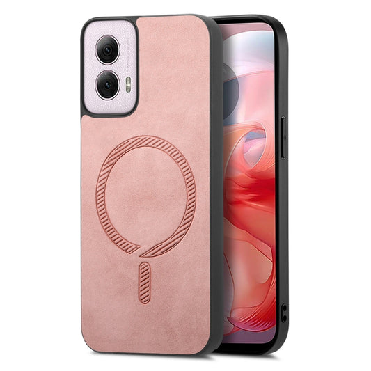 For Motorola Moto G Power 2024 5G Retro Magsafe Magnetic PU Back Cover Phone Case(Pink) - Motorola Cases by buy2fix | Online Shopping UK | buy2fix