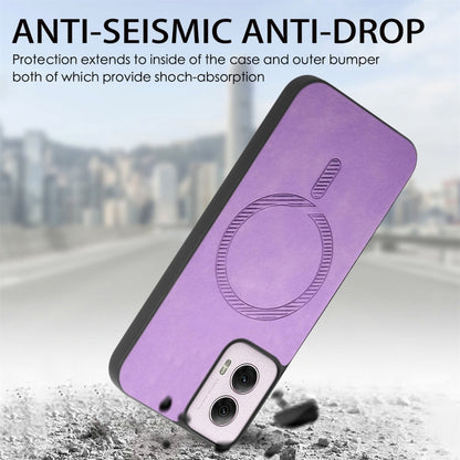 For Motorola Moto G Play 2024 4G Retro Magsafe Magnetic PU Back Cover Phone Case(Purple) - Motorola Cases by buy2fix | Online Shopping UK | buy2fix