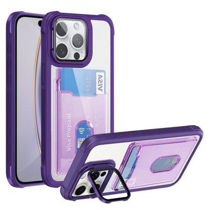 For iPhone 16 Pro Card Bag Holder Acrylic Hybrid TPU Phone Case(Purple) - iPhone 16 Pro Cases by buy2fix | Online Shopping UK | buy2fix