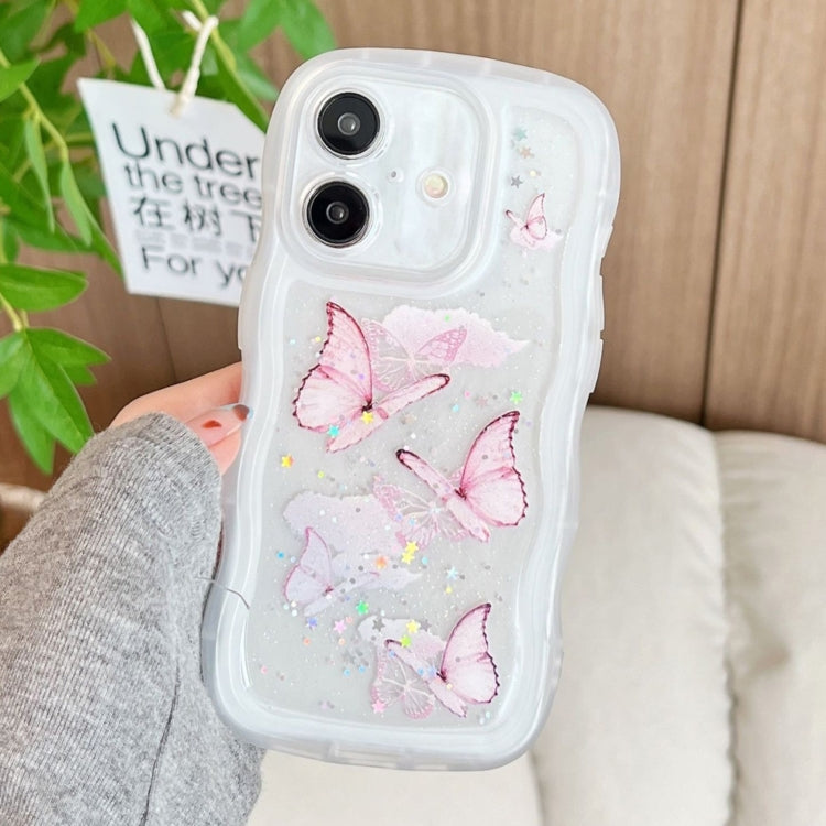 For iPhone 16 Wave Edge Butterfly TPU Hybrid PC Phone Case(White) - iPhone 16 Cases by buy2fix | Online Shopping UK | buy2fix