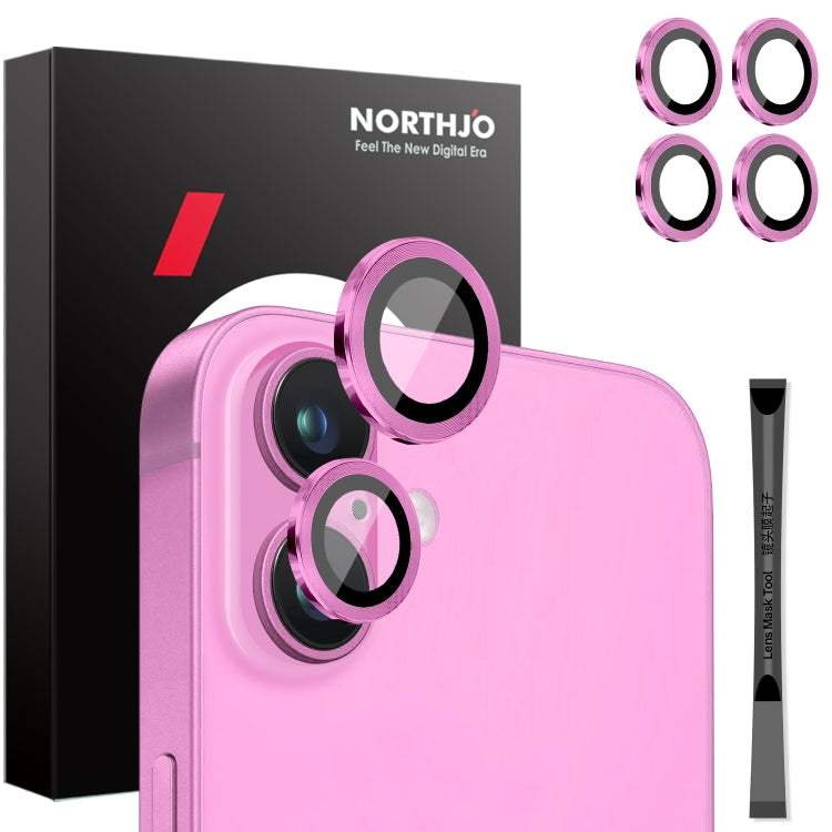 For iPhone 16 / 16 Plus NORTHJO 2 Sets 4pcs Camera Lens Protector Cover Metal Ring Film(Rose) - iPhone 16 Plus Tempered Glass by NORTHJO | Online Shopping UK | buy2fix