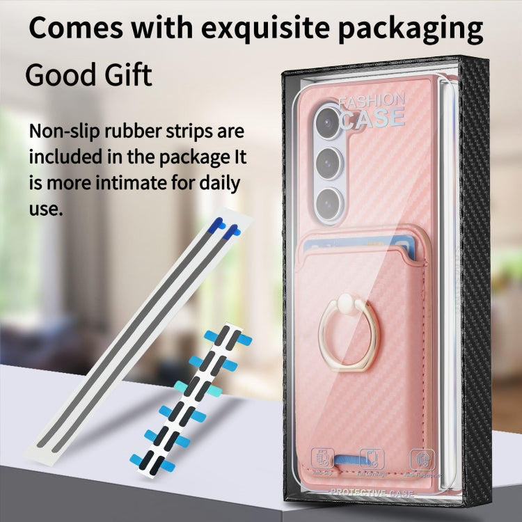 For Samsung Galaxy Z Fold6 Carbon Fiber Ring Card Bag Magsafe Phone Case(Pink) - Galaxy Z Fold6 5G Cases by buy2fix | Online Shopping UK | buy2fix