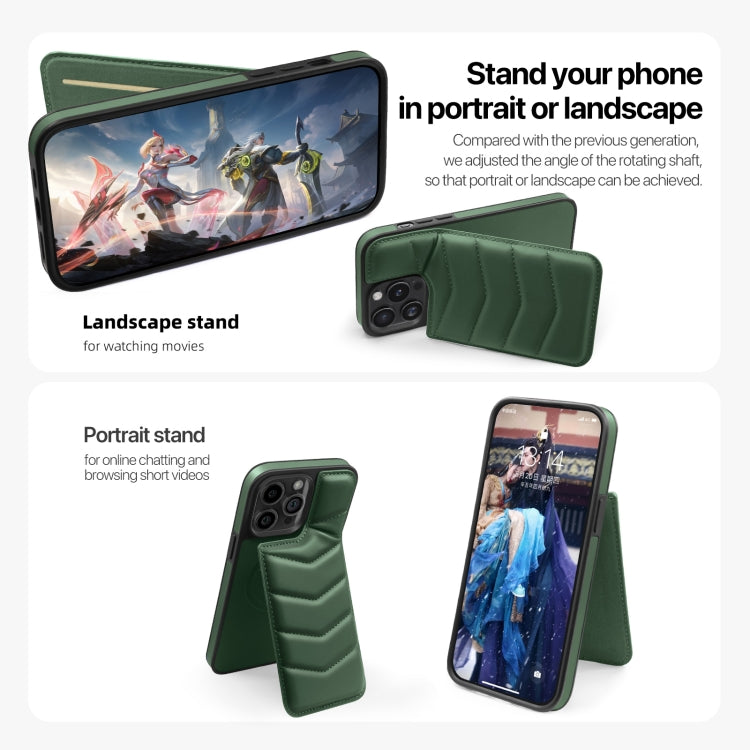 For iPhone 12 Pro Max Down Jacket Card Bag Holder MagSafe Phone Case(Dark Green) - iPhone 12 Pro Max Cases by buy2fix | Online Shopping UK | buy2fix