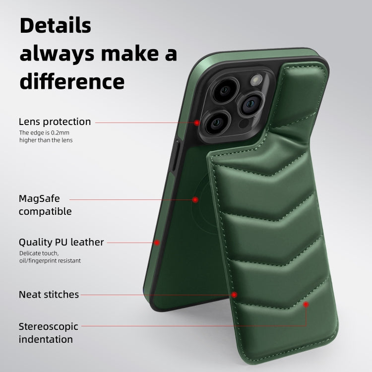 For iPhone 12 Pro Max Down Jacket Card Bag Holder MagSafe Phone Case(Dark Green) - iPhone 12 Pro Max Cases by buy2fix | Online Shopping UK | buy2fix