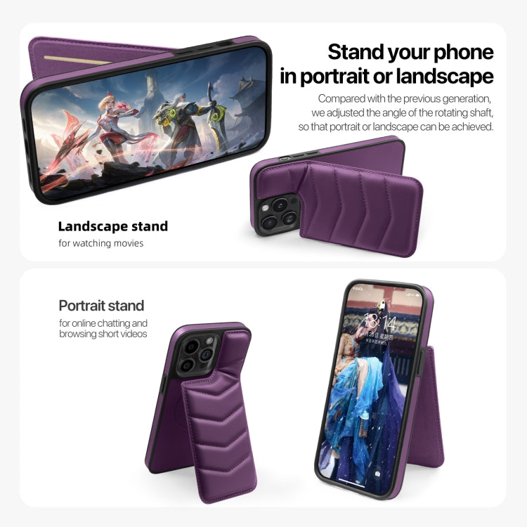 For iPhone 13 Pro Max Down Jacket Card Bag Holder MagSafe Phone Case(Purple) - iPhone 13 Pro Max Cases by buy2fix | Online Shopping UK | buy2fix