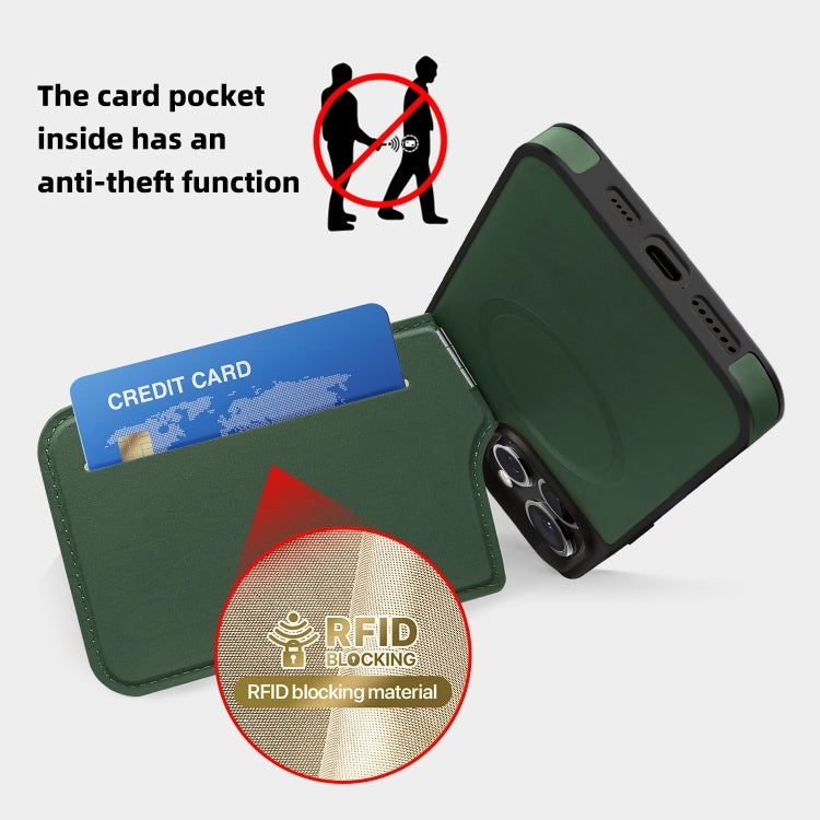 For iPhone 14 Pro Down Jacket Card Bag Holder MagSafe Phone Case(Dark Green) - iPhone 14 Pro Cases by buy2fix | Online Shopping UK | buy2fix