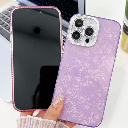 For iPhone 16 Pro Max Plating Glitter Texture TPU Phone Case with Lens Film(Purple Feathers) - iPhone 16 Pro Max Cases by buy2fix | Online Shopping UK | buy2fix