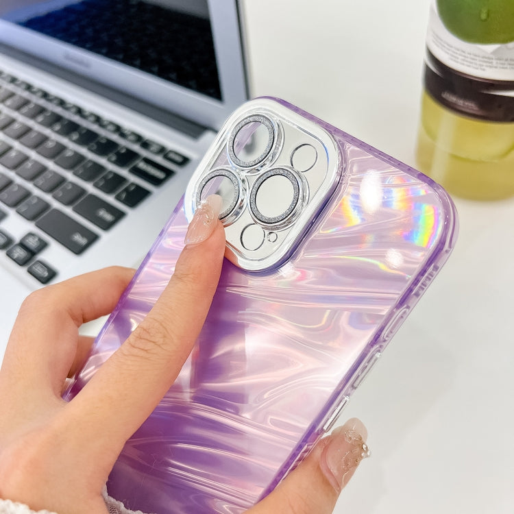 For iPhone 16 Plus Plating Glitter Texture TPU Phone Case with Lens Film(Purple Wrinkles) - iPhone 16 Plus Cases by buy2fix | Online Shopping UK | buy2fix