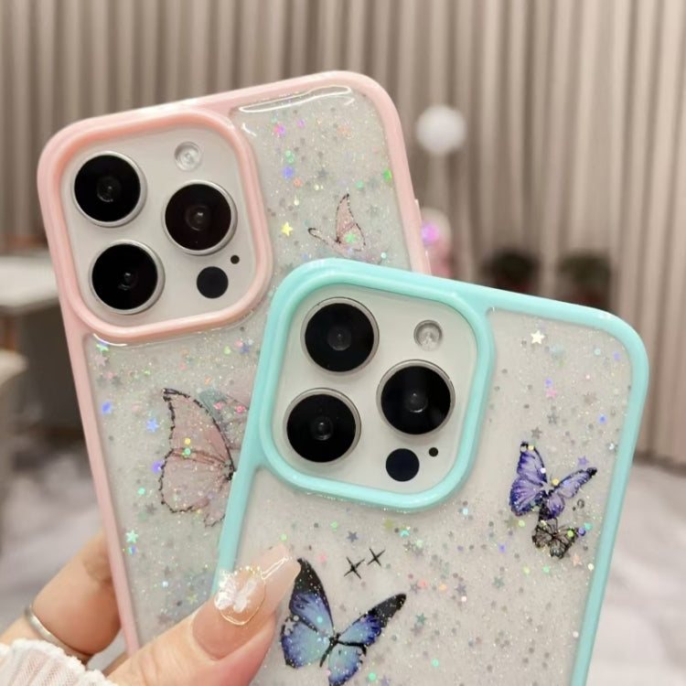 For iPhone 16 Plus Color Butterfly Glitter Epoxy TPU Phone Case(Pink) - iPhone 16 Plus Cases by buy2fix | Online Shopping UK | buy2fix