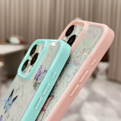 For iPhone 16 Pro Color Butterfly Glitter Epoxy TPU Phone Case(Pink) - iPhone 16 Pro Cases by buy2fix | Online Shopping UK | buy2fix