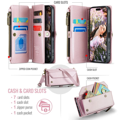 For iPhone 16 CaseMe C36 Card Slots Zipper Wallet RFID Anti-theft Leather Phone Case(Pink) - iPhone 16 Cases by CaseMe | Online Shopping UK | buy2fix