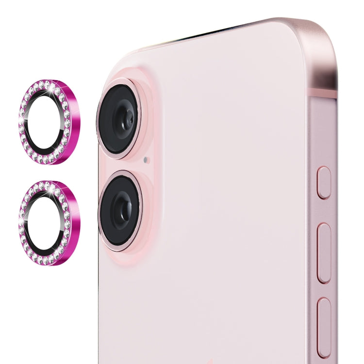 For iPhone 16 / 16 Plus ENKAY AR Anti-reflection Individual Diamond Ring Camera Lens Glass Full Film(Rose Red) - iPhone 16 Plus Tempered Glass by ENKAY | Online Shopping UK | buy2fix