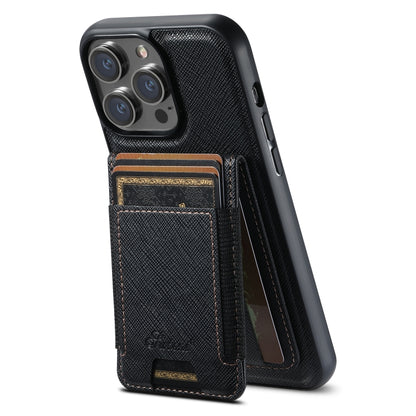 For iPhone 16 Pro Suteni H17 Cross Grain Leather MagSafe Detachable Wallet Phone Case(Black) - iPhone 16 Pro Cases by Suteni | Online Shopping UK | buy2fix