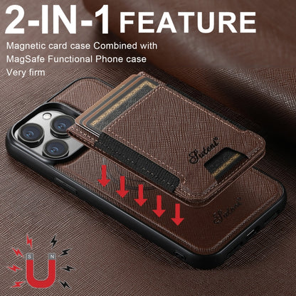 For iPhone 13 Pro Suteni H17 Cross Grain Leather MagSafe Detachable Wallet Phone Case(Brown) - iPhone 13 Pro Cases by Suteni | Online Shopping UK | buy2fix