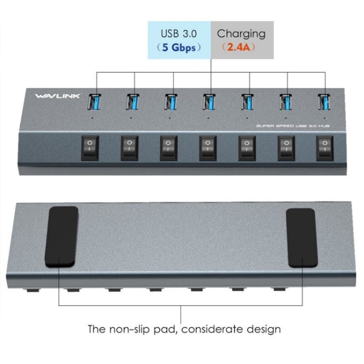 WAVLINK UH3076 5Gbps 7-port USB 3.0 Hub with Independent Switch and LED Indicator(US Plug) - USB 3.0 HUB by WAVLINK | Online Shopping UK | buy2fix