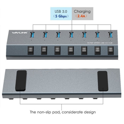 WAVLINK UH3076 5Gbps 7-port USB 3.0 Hub with Independent Switch and LED Indicator(EU Plug) - USB 3.0 HUB by WAVLINK | Online Shopping UK | buy2fix