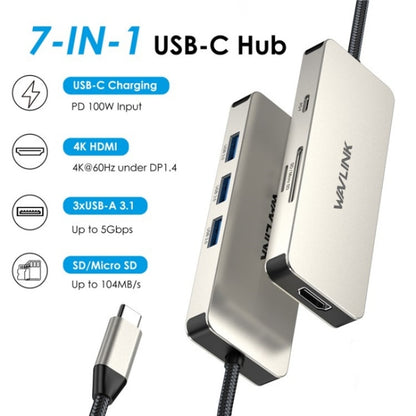 WAVLINK UHP3416 7-in-1 PD100W Charging SD / TF Card Reader 4K HD Type-C Docking Station(Blackish Green) - USB HUB by WAVLINK | Online Shopping UK | buy2fix