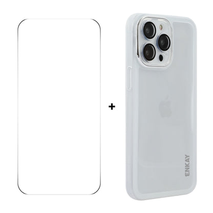 For iPhone 15 Pro Max ENKAY Hat-Prince Translucent Matte TPU Phone Case with Lens Film + 9H Big Arc Edge Film(White) - iPhone 15 Pro Max Cases by ENKAY | Online Shopping UK | buy2fix