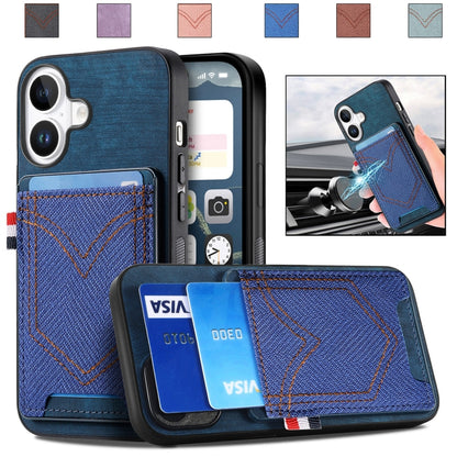 For iPhone 16 Denim Texture Leather Skin Phone Case with Card Slot(Blue) - iPhone 16 Cases by buy2fix | Online Shopping UK | buy2fix