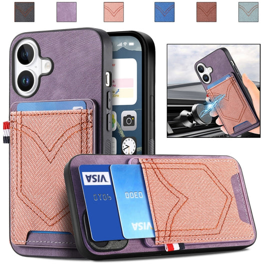 For iPhone 16 Denim Texture Leather Skin Phone Case with Card Slot(Purple) - iPhone 16 Cases by buy2fix | Online Shopping UK | buy2fix