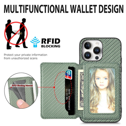 For iPhone 16 Plus Carbon Fiber Magnetic Card Wallet RFID Blocking Phone Case(Brown) - iPhone 16 Plus Cases by buy2fix | Online Shopping UK | buy2fix