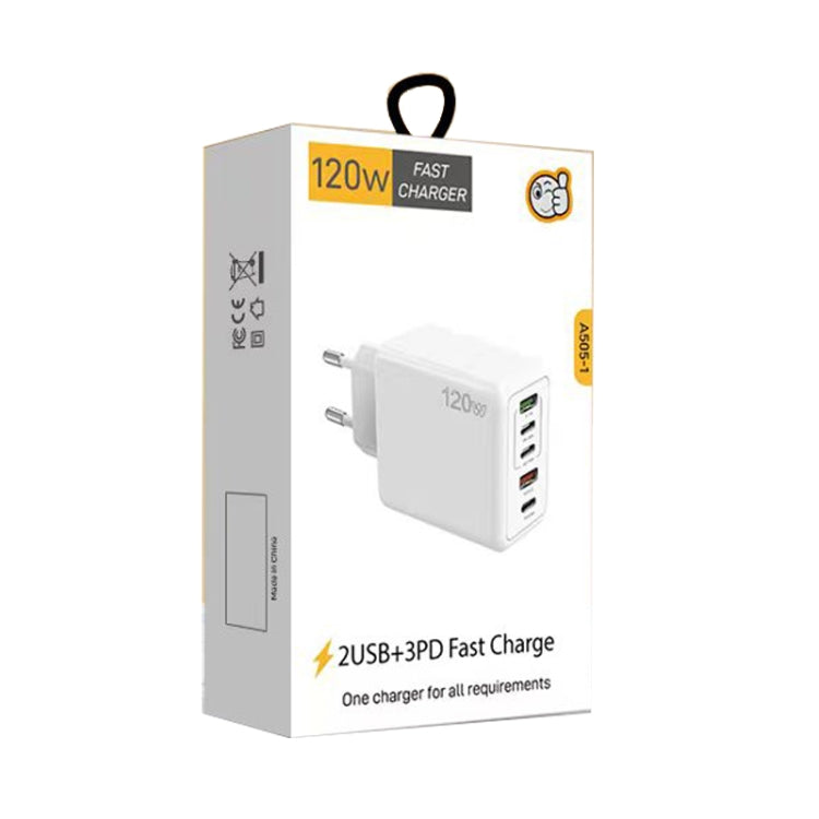 120W 3 PD Type-C Dual USB Multi Port Charger for Mobile Phones, EU Plug(WHite) - USB Charger by buy2fix | Online Shopping UK | buy2fix