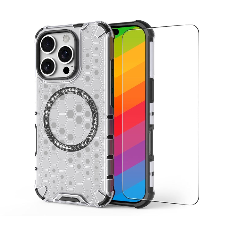 For iPhone 15 Pro ENKAY Hat-Prince Honeycomb MagSafe Shockproof Phone Case with Large Arc Edge Film(White) - iPhone 15 Pro Cases by ENKAY | Online Shopping UK | buy2fix