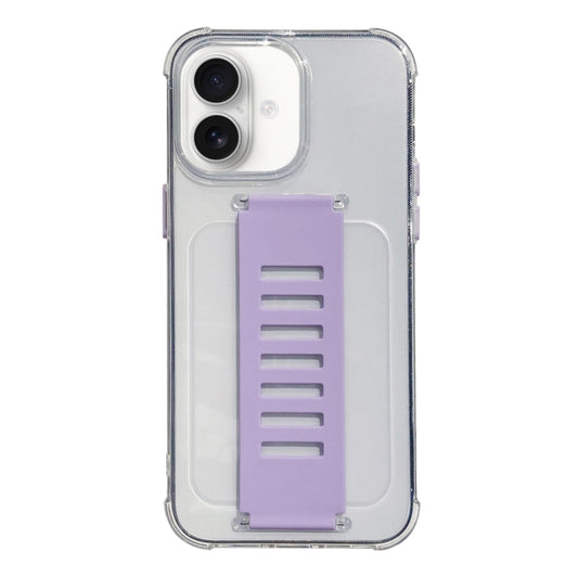 For iPhone 16 Plus Transparent Wristband Shockproof TPU Phone Case(Purple) - iPhone 16 Plus Cases by buy2fix | Online Shopping UK | buy2fix