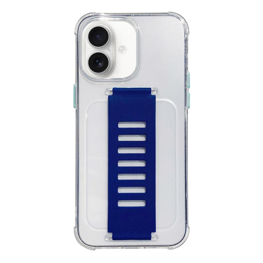 For iPhone 16 Transparent Wristband Shockproof TPU Phone Case(Blue) - iPhone 16 Cases by buy2fix | Online Shopping UK | buy2fix