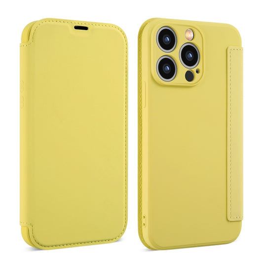 For iPhone 16 Pro Max Imitate Liquid Skin Feel Leather Phone Case with Card Slots(Yellow) - iPhone 16 Pro Max Cases by buy2fix | Online Shopping UK | buy2fix