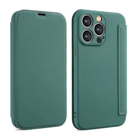 For iPhone 16 Pro Imitate Liquid Skin Feel Leather Phone Case with Card Slots(Dark Green) - iPhone 16 Pro Cases by buy2fix | Online Shopping UK | buy2fix