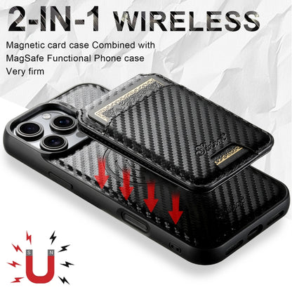 For iPhone 16 Pro Max Suteni TXWH18 Carbon Fiber Texture Detachable Wallet MagSafe Phone Case(Black) - iPhone 16 Pro Max Cases by Suteni | Online Shopping UK | buy2fix