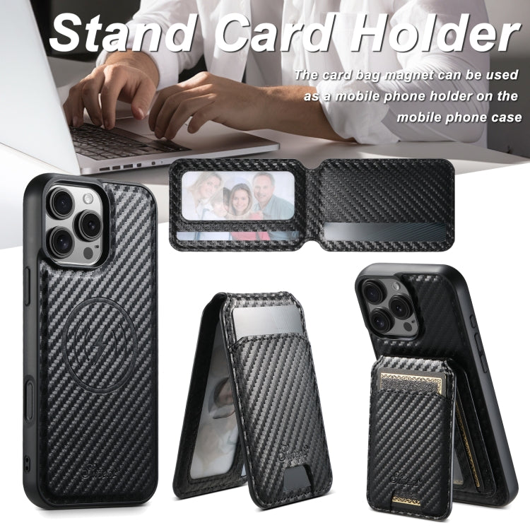 For iPhone 15 Suteni TXWH18 Carbon Fiber Texture Detachable Wallet MagSafe Phone Case(Black) - iPhone 15 Cases by Suteni | Online Shopping UK | buy2fix