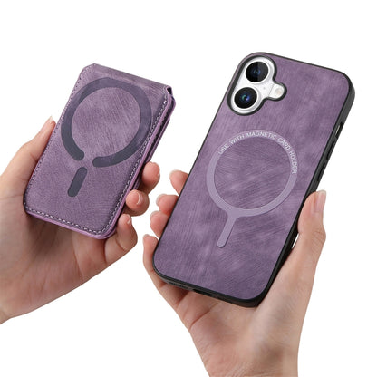 For iPhone 16 Retro Splitable Magnetic Stand Card Bag Leather Phone Case(Purple) - iPhone 16 Cases by buy2fix | Online Shopping UK | buy2fix