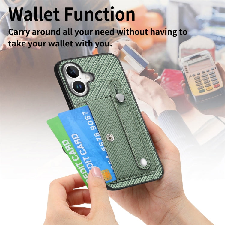 For iPhone 16 Wristband Kickstand Card Wallet Back Phone Case with Tool Knife(Green) - iPhone 16 Cases by buy2fix | Online Shopping UK | buy2fix