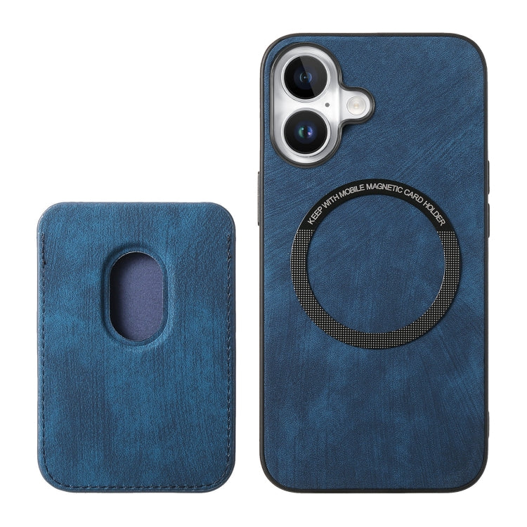 For iPhone 16 Plus Retro Leather Card Bag Magnetic Phone Case(Blue) - iPhone 16 Plus Cases by buy2fix | Online Shopping UK | buy2fix