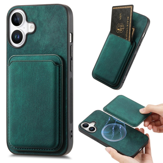 For iPhone 16 Plus Retro Leather Card Bag Magnetic Phone Case(Green) - iPhone 16 Plus Cases by buy2fix | Online Shopping UK | buy2fix