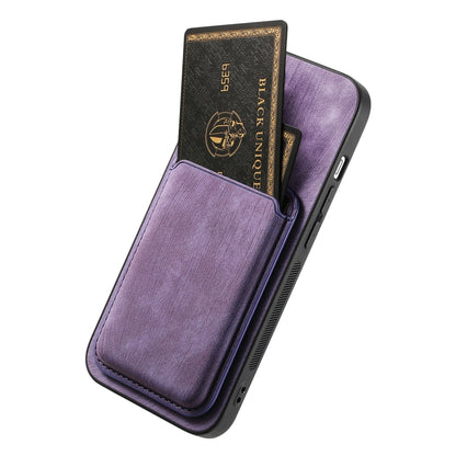 For iPhone 16 Plus Retro Leather Card Bag Magnetic Phone Case(Purple) - iPhone 16 Plus Cases by buy2fix | Online Shopping UK | buy2fix