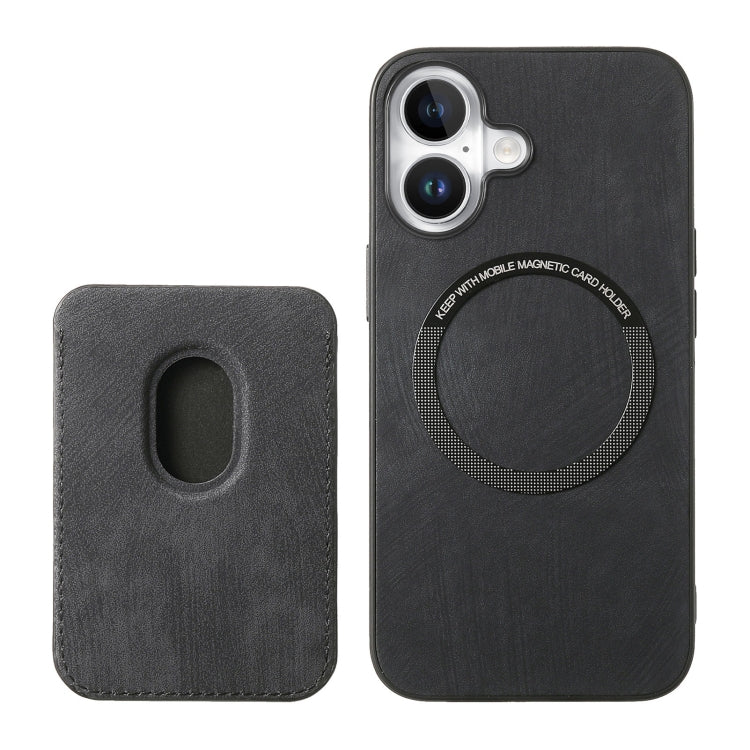 For iPhone 16 Plus Retro Leather Card Bag Magnetic Phone Case(Black) - iPhone 16 Plus Cases by buy2fix | Online Shopping UK | buy2fix