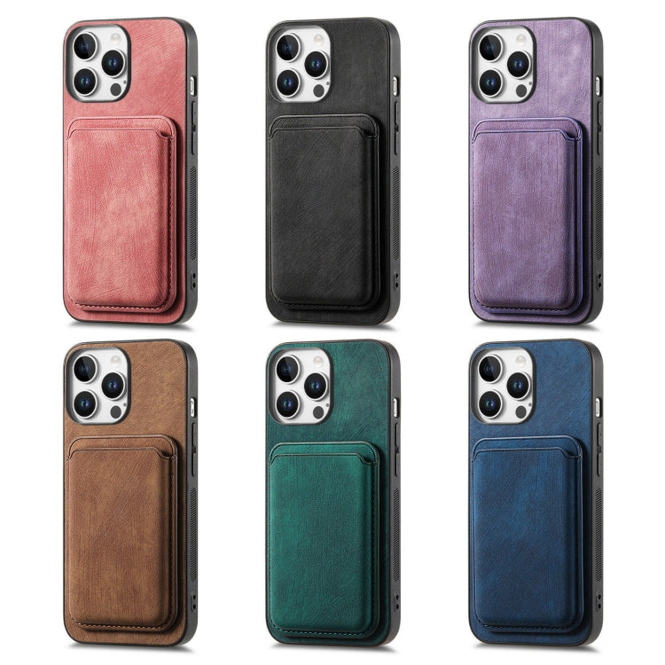 For iPhone 16 Plus Retro Leather Card Bag Magnetic Phone Case(Purple) - iPhone 16 Plus Cases by buy2fix | Online Shopping UK | buy2fix