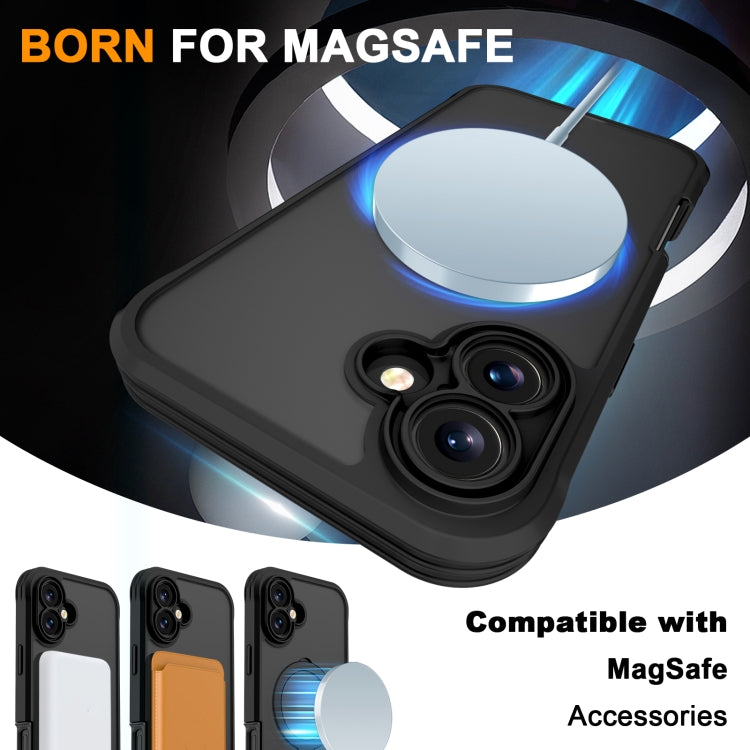 For iPhone 16 Plus Skin Feel MagSafe Holder 360 Full Body Phone Case(Black) - iPhone 16 Plus Cases by buy2fix | Online Shopping UK | buy2fix