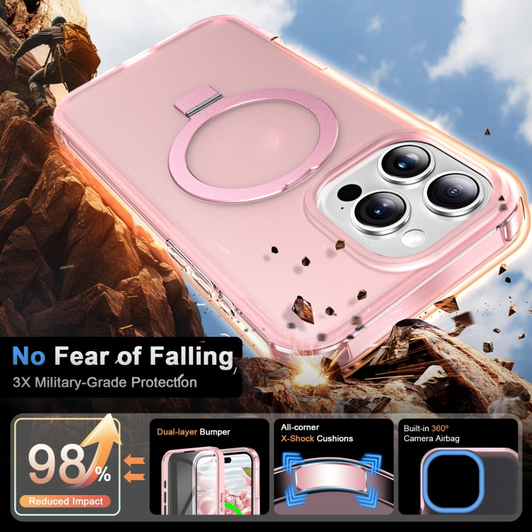 For iPhone 16 Pro Frosted Skin Feel MagSafe Holder 360 Full Body Phone Case(Pink) - iPhone 16 Pro Cases by buy2fix | Online Shopping UK | buy2fix