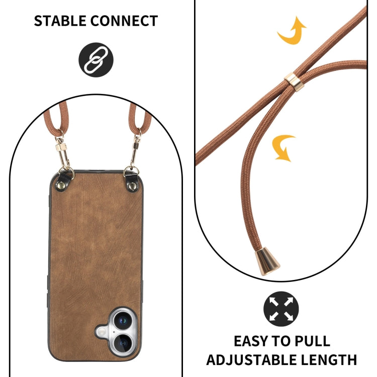 For iPhone 16 Plus Vintage Leather PC Back Cover Phone Case with Crossbody Strap(Brown) - iPhone 16 Plus Cases by buy2fix | Online Shopping UK | buy2fix