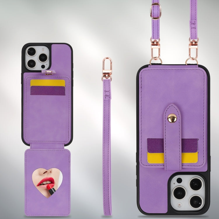 For iPhone 16 Plus Crossbody Skin Card Bag Lanyard Phone Case(Purple) - iPhone 16 Plus Cases by buy2fix | Online Shopping UK | buy2fix