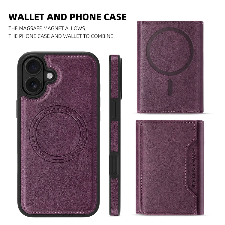 For iPhone 16 Plus Shield Multi-functional MagSafe Card Bag Phone Case(Purple) - iPhone 16 Plus Cases by buy2fix | Online Shopping UK | buy2fix